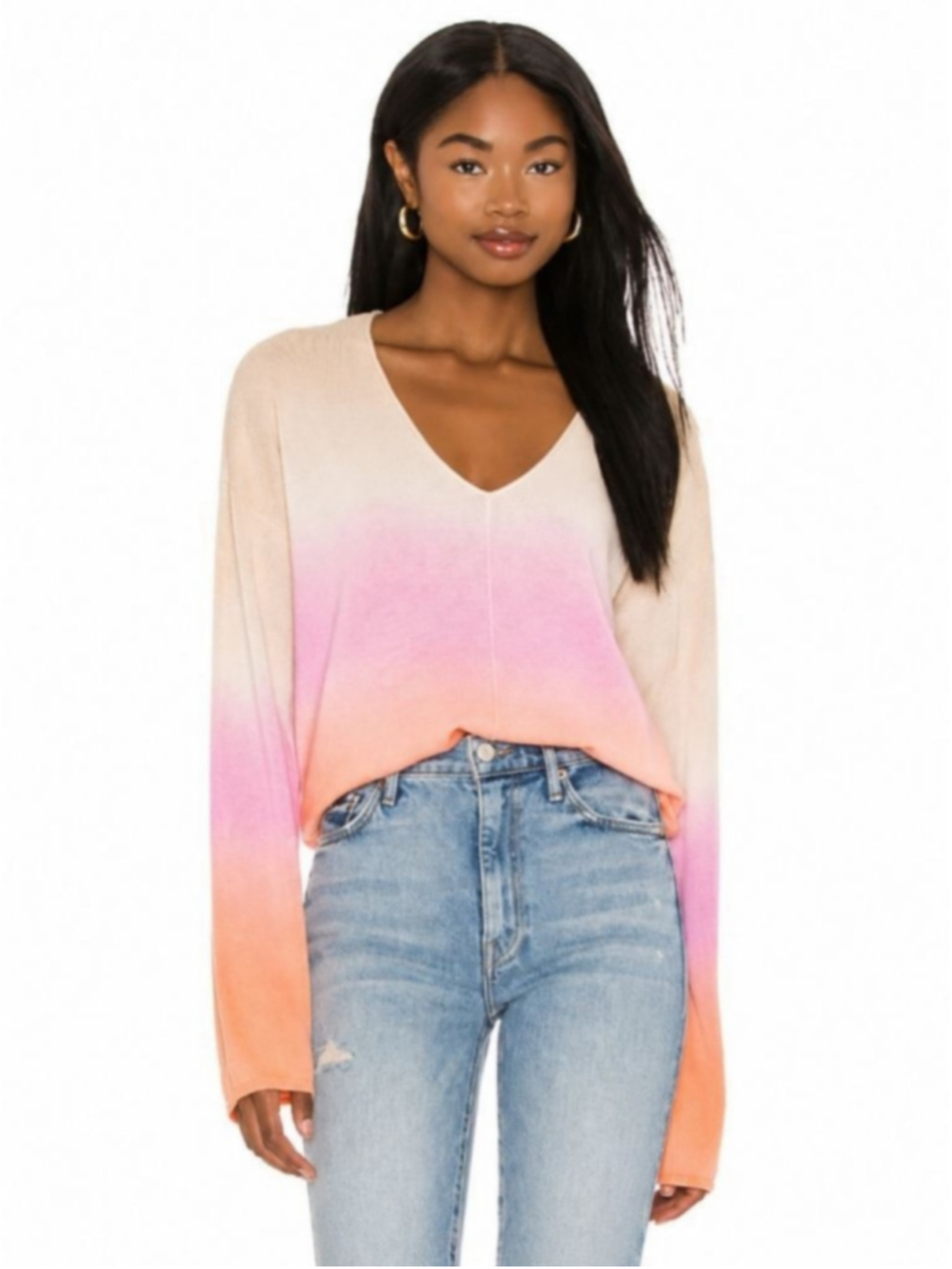 Sanctuary Horizon Sweater XL Pink Orange Ombre V-Neck Lightweight Knit NWT
